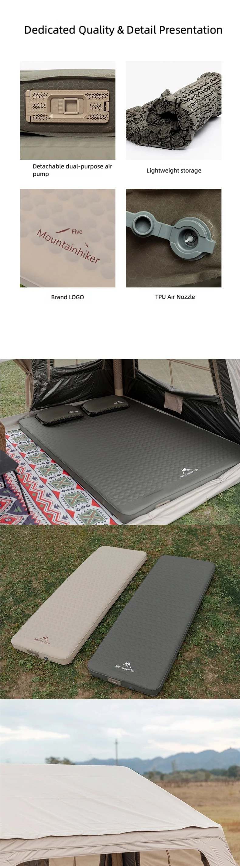 Double Self-Inflating Camping Mattress – Compact Folding Waterproof Outdoor Pad for 2