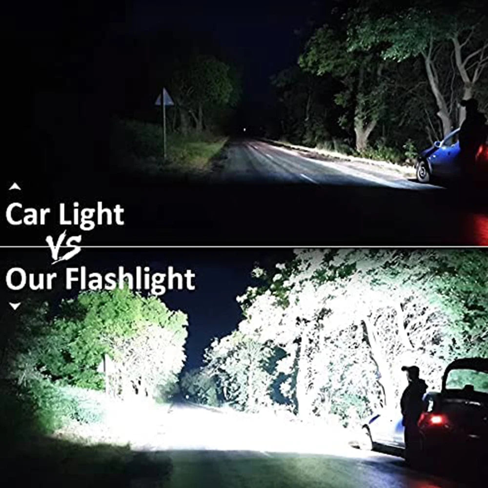 90000 Lumens XHP90 LED Tactical Flashlight – Rechargeable USB Zoomable 7-Mode Torch
