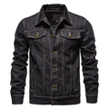 Men's Slim Fit Denim Jacket — Vintage Motorcycle Jean Coat in Black & Blue
