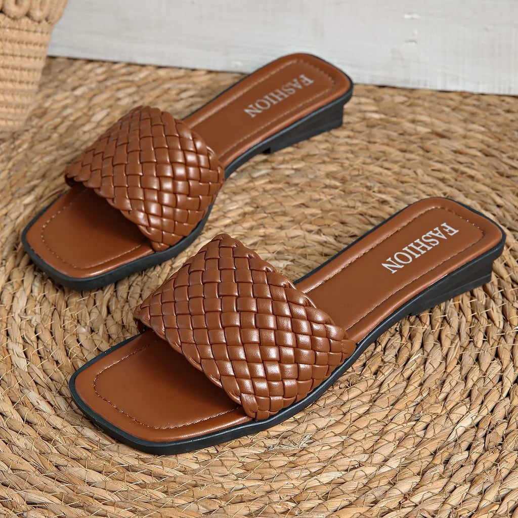 Women's Woven Strap Flat Sandals – Casual Luxury Beach Slippers