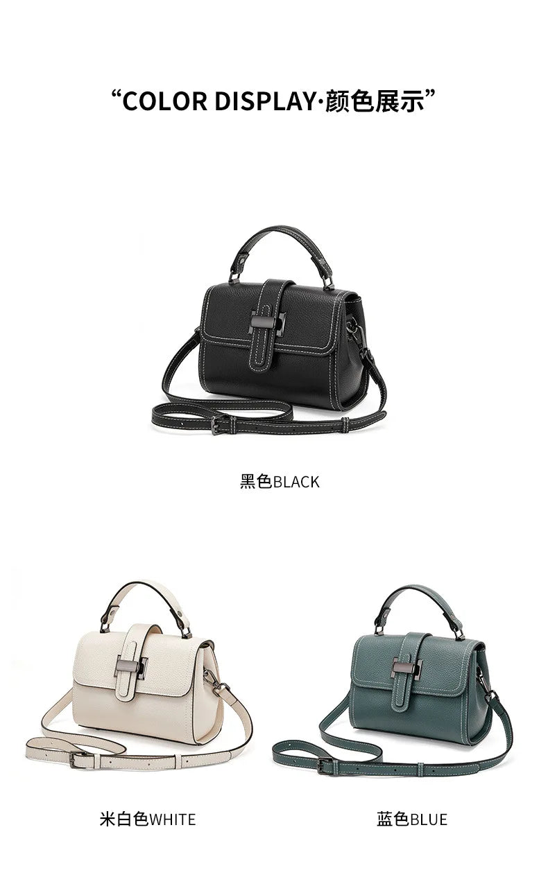 Genuine Cow Leather Square Satchel Shoulder Bag – All-Match Crossbody Messenger Handbag for Women
