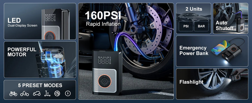Portable Tire Inflator with Digital Gauge, 160 PSI