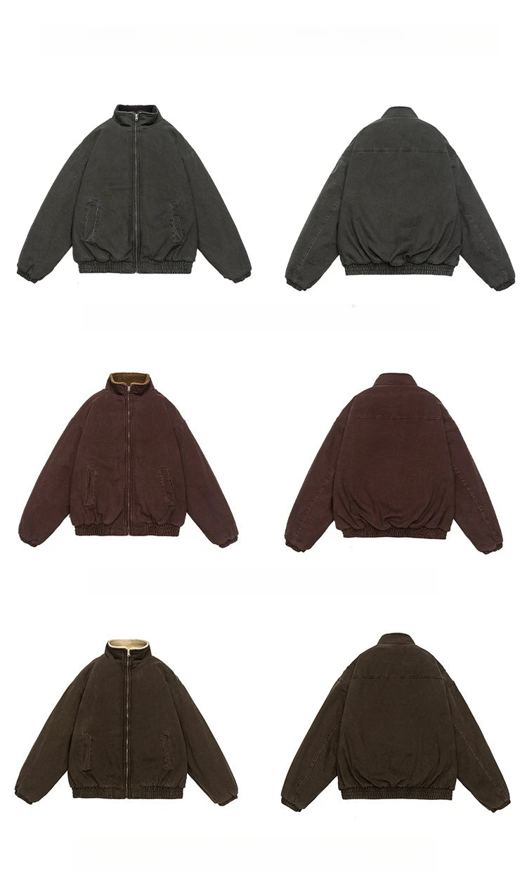 Men's Vintage Polar Fleece Jacket — Korean Streetwear Loose Warm Coat