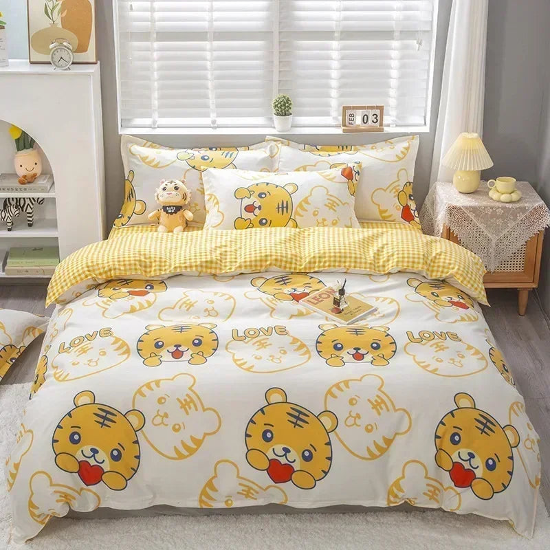 Cartoon Print Duvet Cover Set – Skin-Friendly 400TC Polyester, 3-Piece with 2 Pillowcases, 20 Designs & 4 Sizes