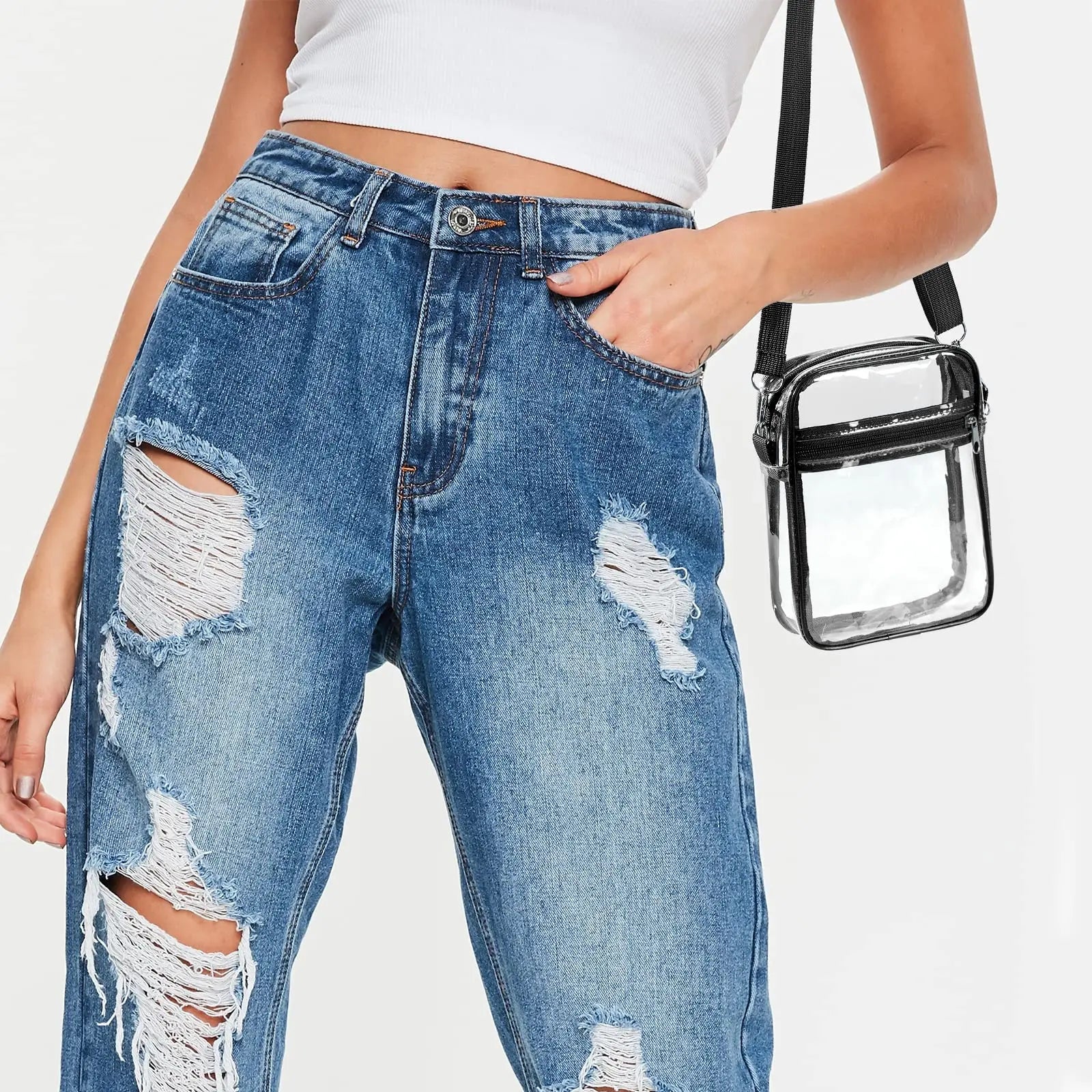 Women's Clear Stadium Crossbody Bag – PVC Transparent Shoulder Purse with Front Pocket