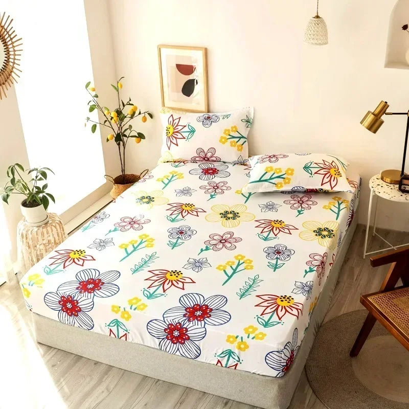 Fashion Print Elastic Fitted Sheet – Non-Slip Mattress Cover with Pillowcase, Multiple Sizes