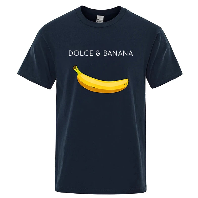 Men's Funny Banana Print T-Shirt — Loose Casual Cotton Blend Short Sleeve Tee