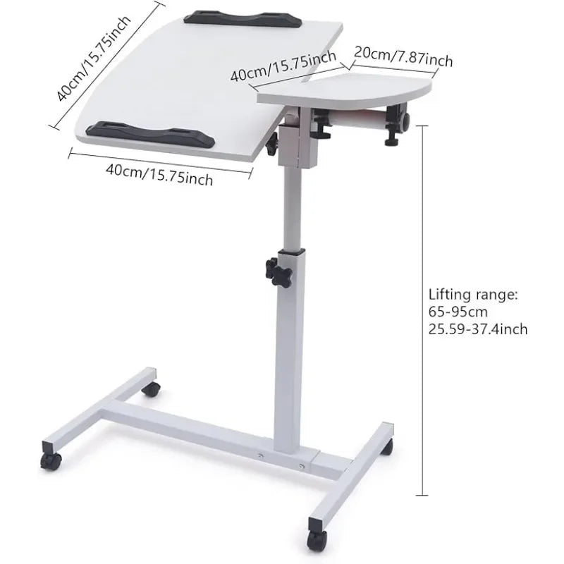 Portable Bedside Laptop Desk with Drawers — 360° Rotating Board, Adjustable Height & Lockable Wheels