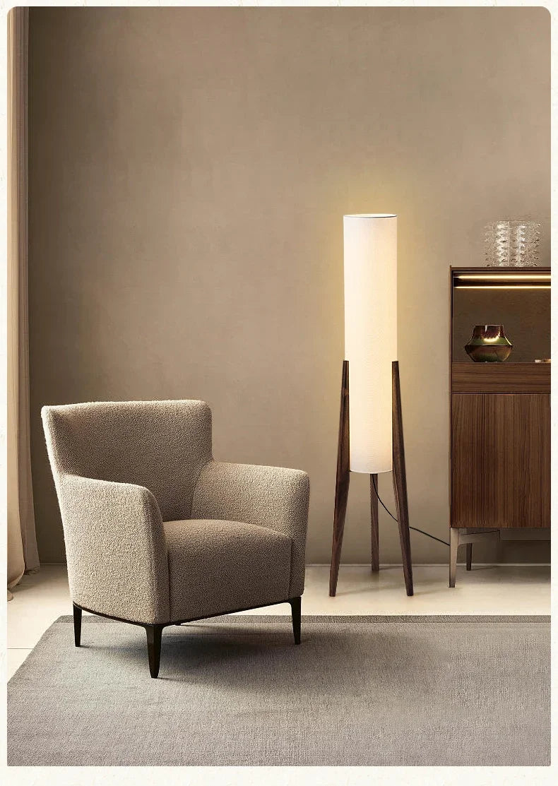 Wood Floor Lamp – Slim Fabric Shade Design