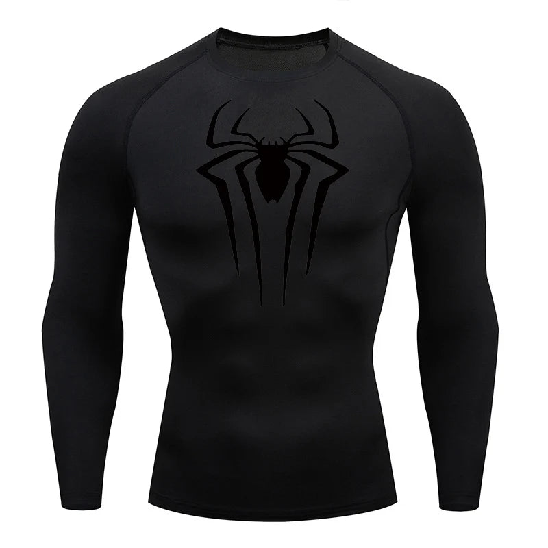 Men's Spider Print Compression Long Sleeve Shirt — Graphic Performance Base Layer