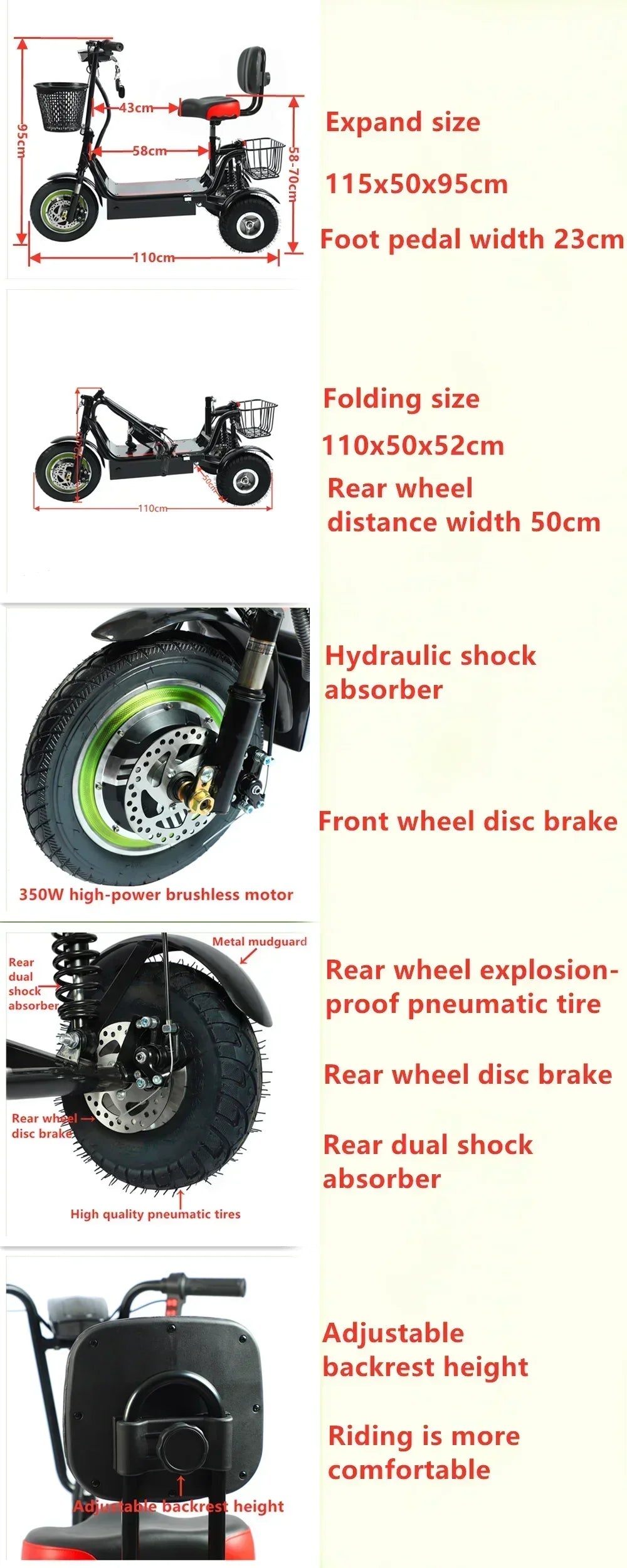 3-Wheel Electric Mobility Scooter for Adults, Folding Tricycle with Basket