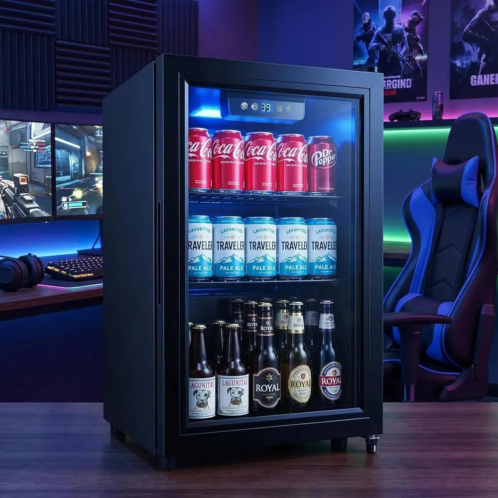 Compact 68-Can Beverage Refrigerator — Glass Door, Digital Control & Adjustable Shelves for Home or Dorm