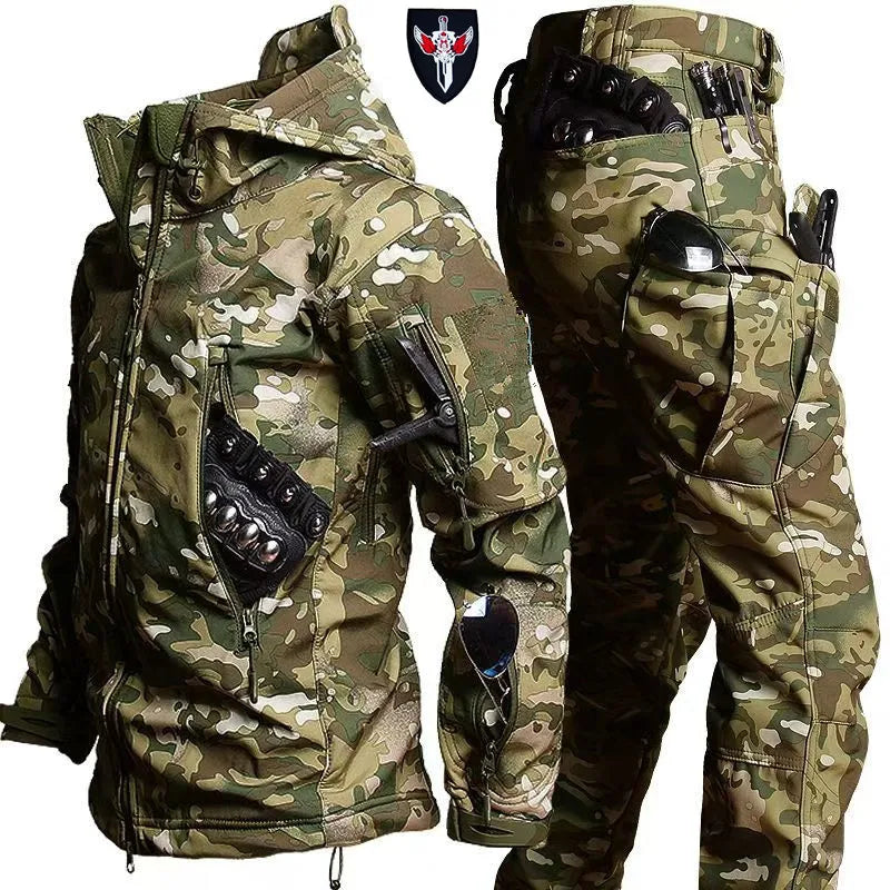 Men's Waterproof Soft Shell Tactical Jacket & Fleece Cargo Pants Set – Outdoor Hiking 5XL 6XL
