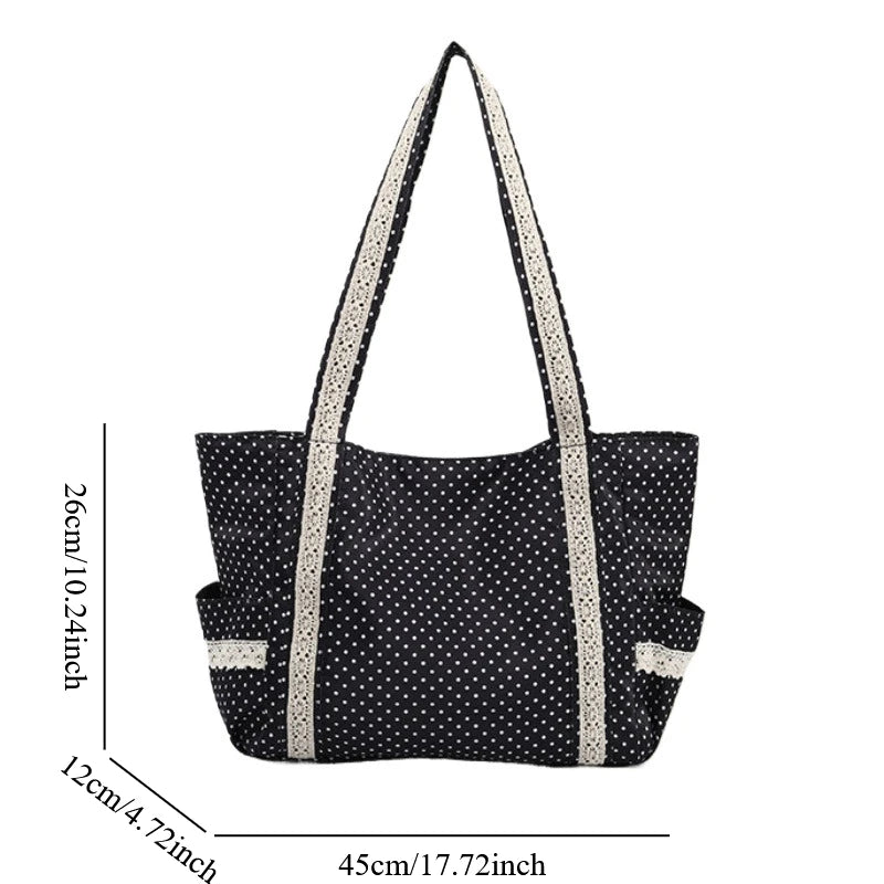 Korean Vintage Canvas Shoulder Bag – Cute Lace Large Capacity Tote & Underarm Handbag for Women