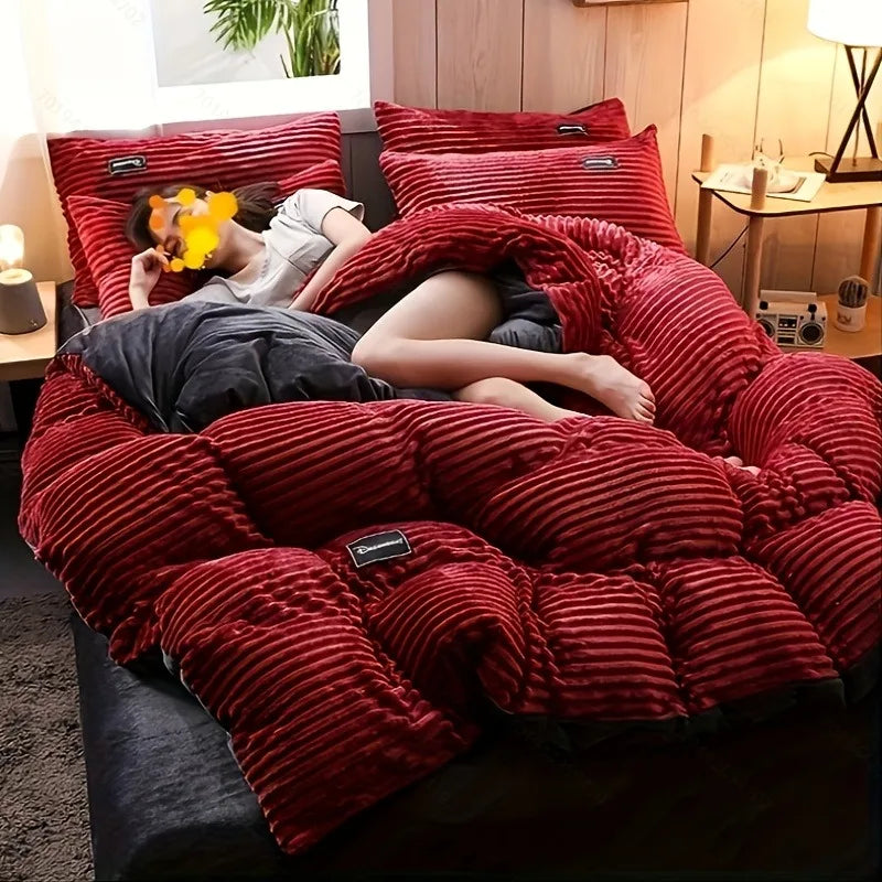 Puffy Plush Duvet Cover Set – Super Soft Thickened Bedding for Fall & Winter, Double Bed