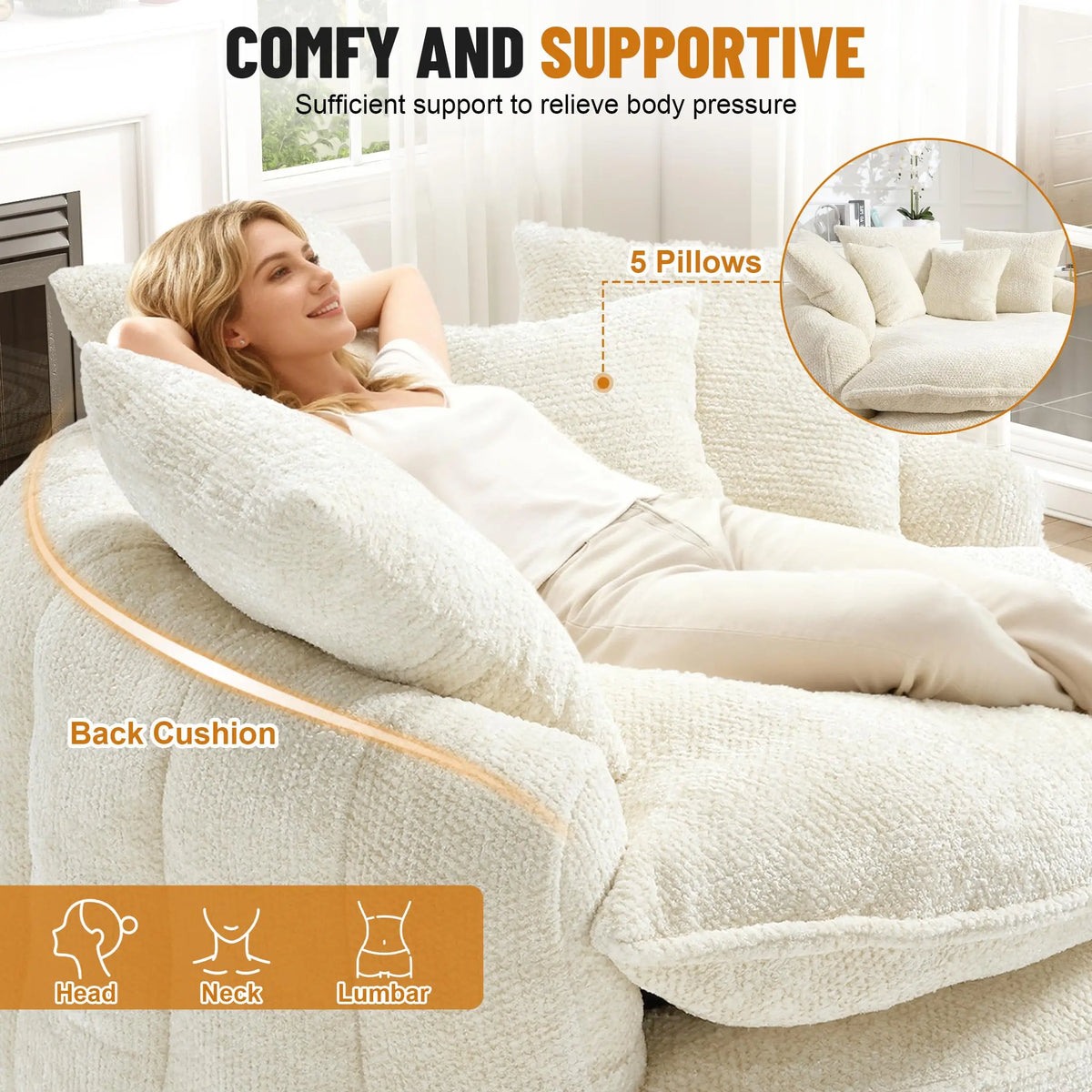 54.3-Inch Round Boneless Chaise Lounge