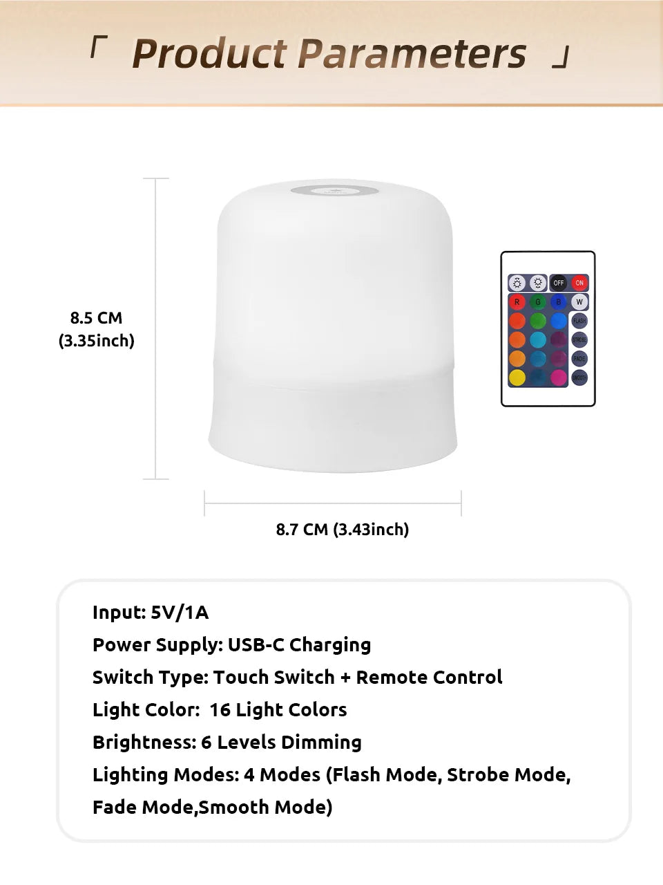 RGB Touch Night Light – Rechargeable Dimmable Table Lamp with Remote for Bedroom & Living Room