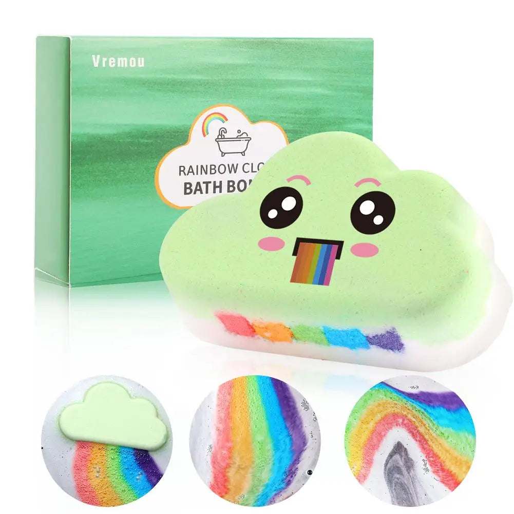 Rainbow Cloud Bath Bombs for Kids – Handmade Fizzy Spa Balls with Rainbow Colors & 4 Scents, Gift Set