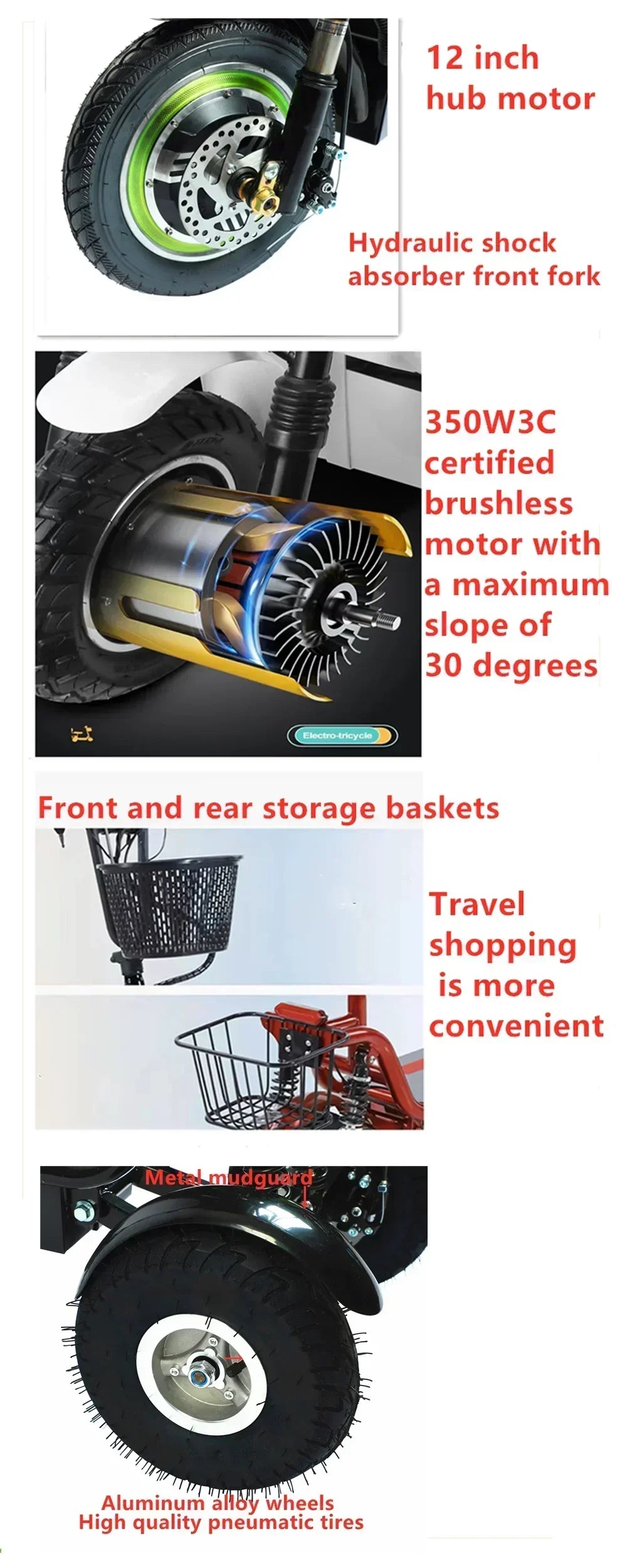 3-Wheel Electric Mobility Scooter for Adults, Folding Tricycle with Basket