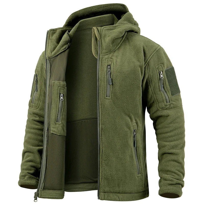 Men's Tactical Fleece Jacket – Full Zip Military Hoodie with Multi-Pockets for Hiking & Hunting