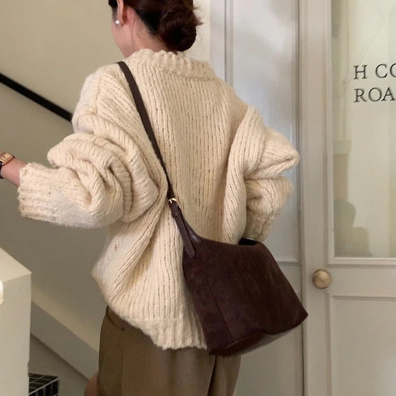 Vintage Faux Suede Hobo Bag – Soft Chamois Leather Shoulder Crossbody Bag for Women