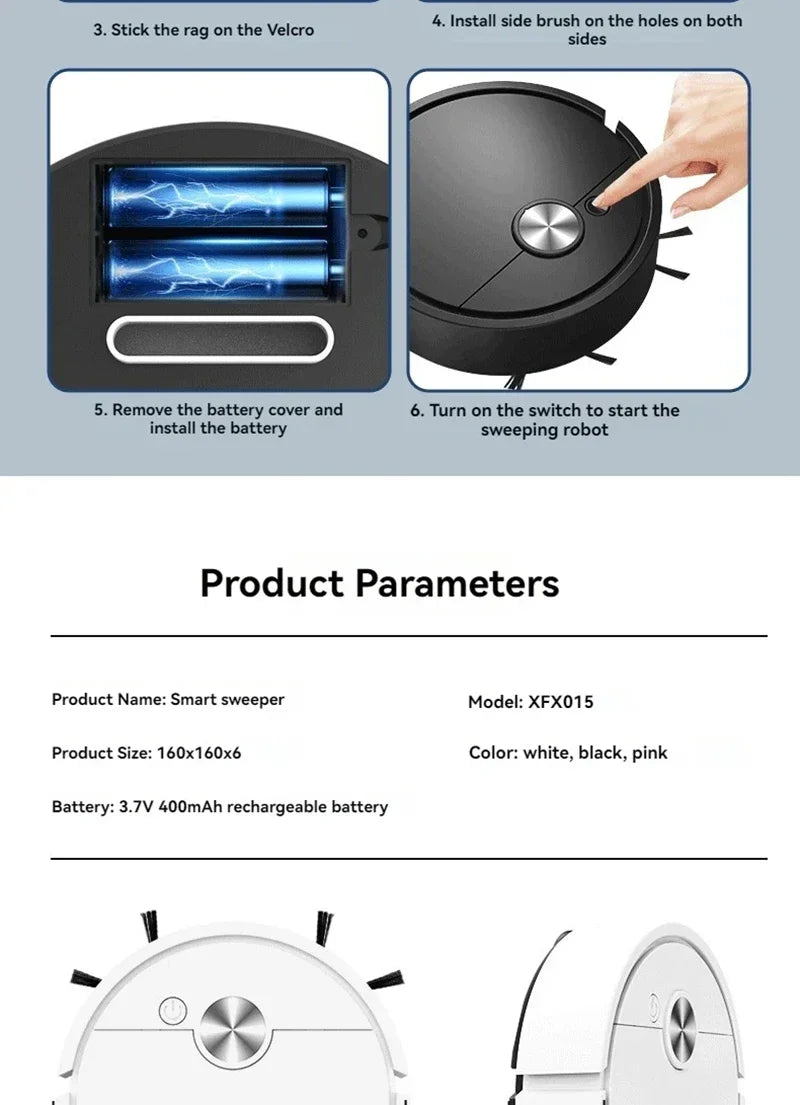 2026 Model 5-in-1 Smart Sweeping Robot Vacuum – USB Charging Auto Sweep, Mop & Suction
