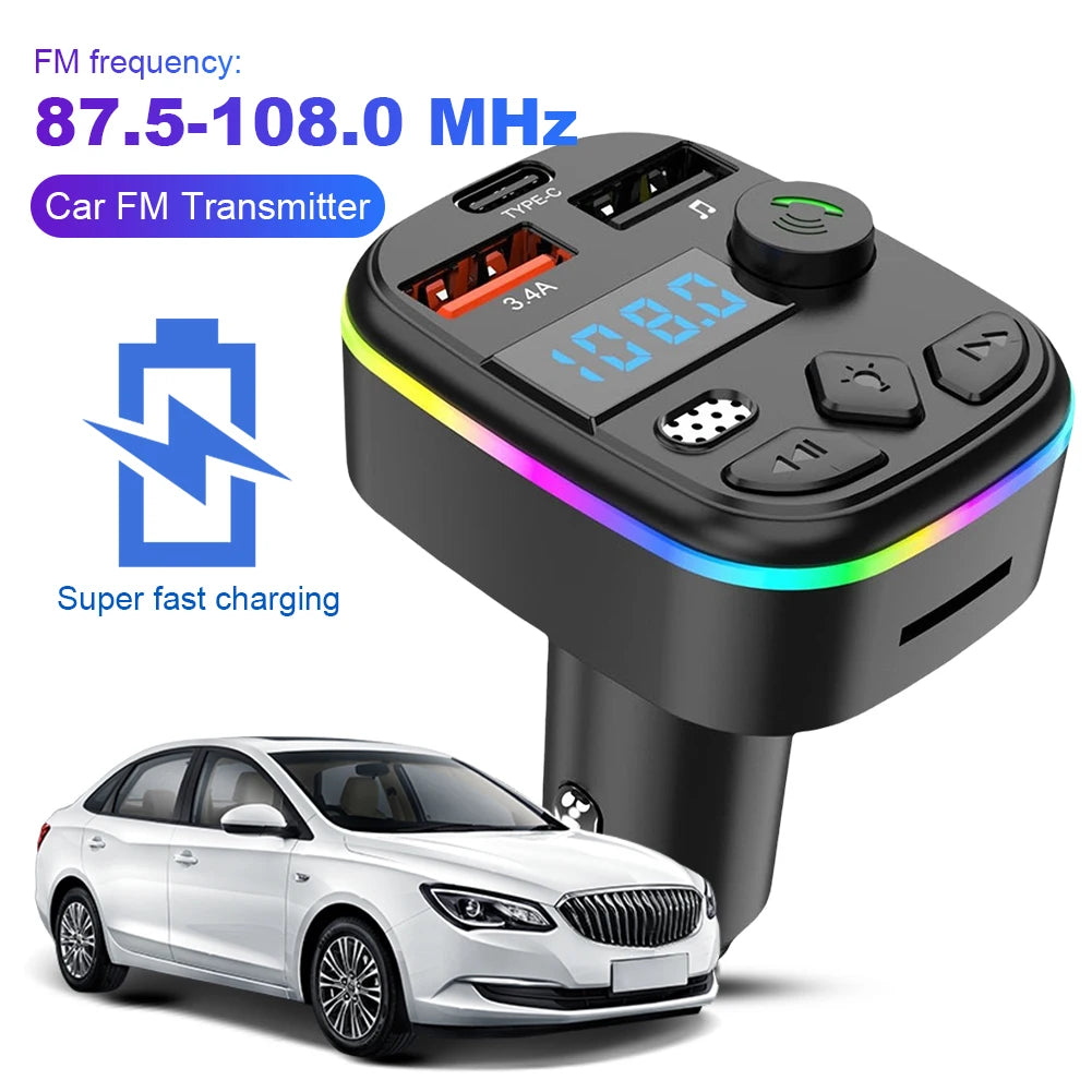 Bluetooth 5.3 FM Transmitter Car Kit — Hands-Free Calling, Dual USB Charging & MP3 Player