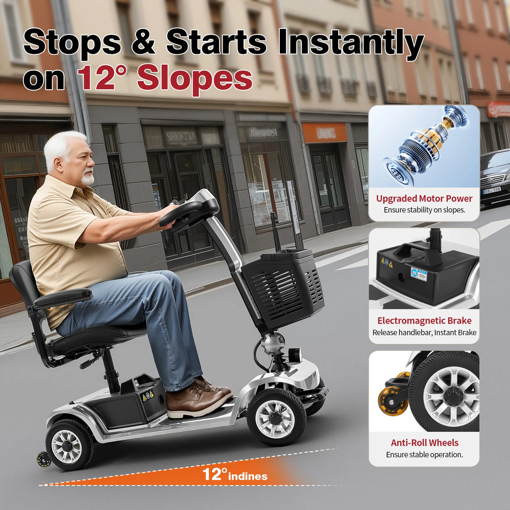 Foldable Travel Mobility Scooter for Seniors, Magnetic Brake