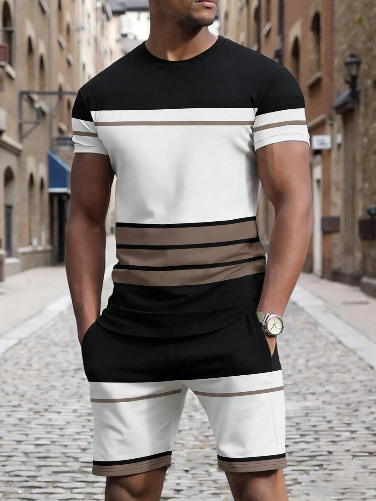 Men's Letter Print T-Shirt & Shorts Set – Beach Vacation Summer Co-Ord