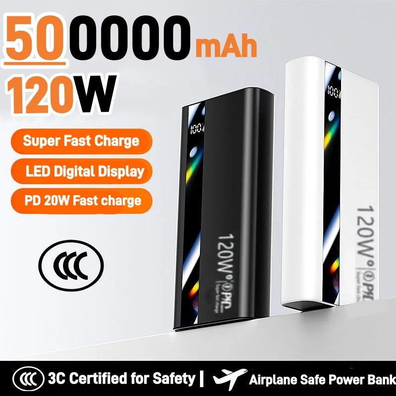 500000mAh Power Bank – 120W Fast Charging Large Capacity PD 20W Portable Charger for All Phones