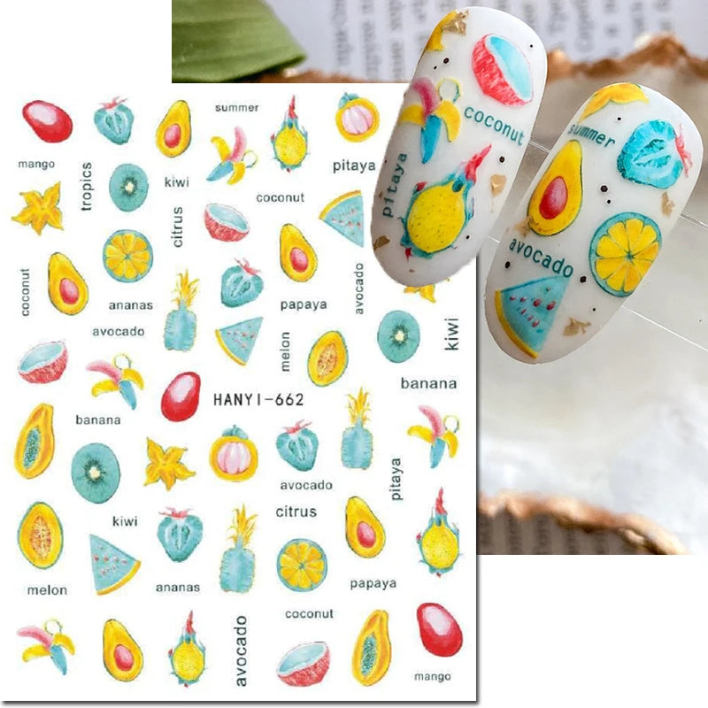 3D Summer Tropical Nail Art Sticker Decals — Palms, Butterflies & Flowers