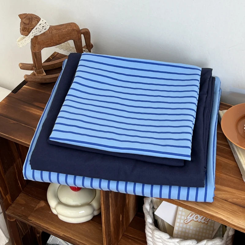 Stripe Print Washed Polyester Bedding Set – 3 or 4-Piece Duvet Cover with Sheet & Pillowcases, 6 Colors