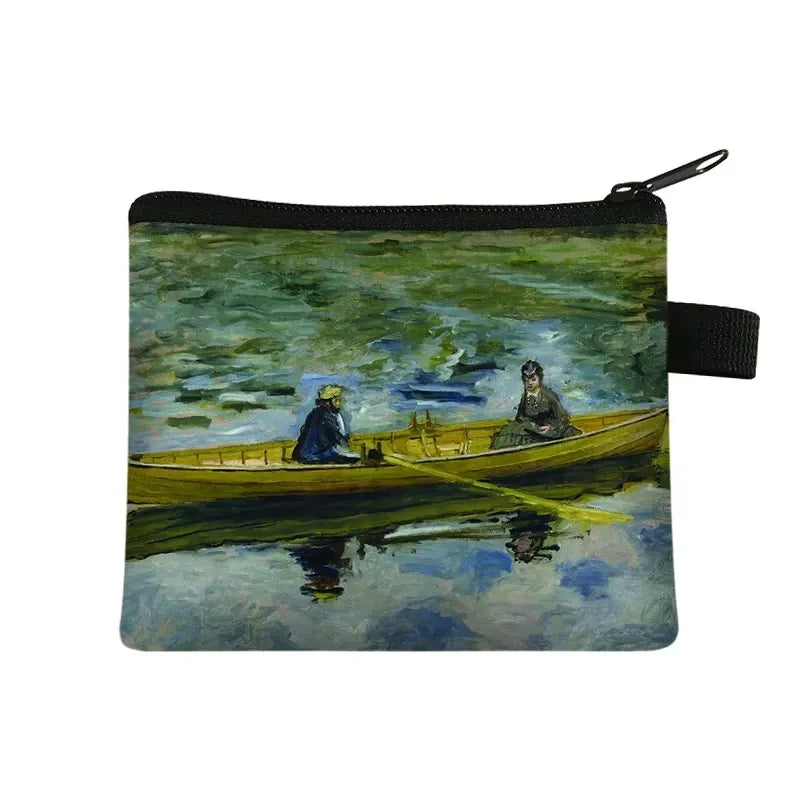 Vintage Oil Painting Floral Coin Purse Mini Clutch Wallet – Bohemian Nylon Organizer Wallet for Women