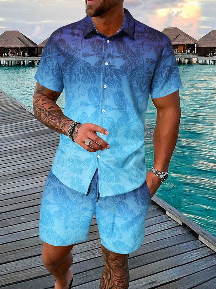 Men's Hawaiian Short Sleeve Shirt & Beach Shorts Set – Resort 2-Piece