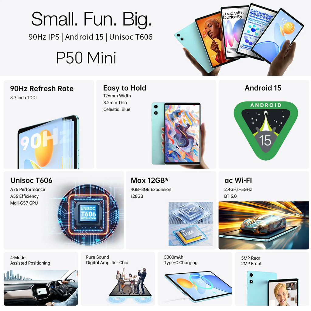 Teclast P50 Mini 8.7" Android 15 Tablet – 12GB RAM, 128GB, 90Hz, Widevine L1