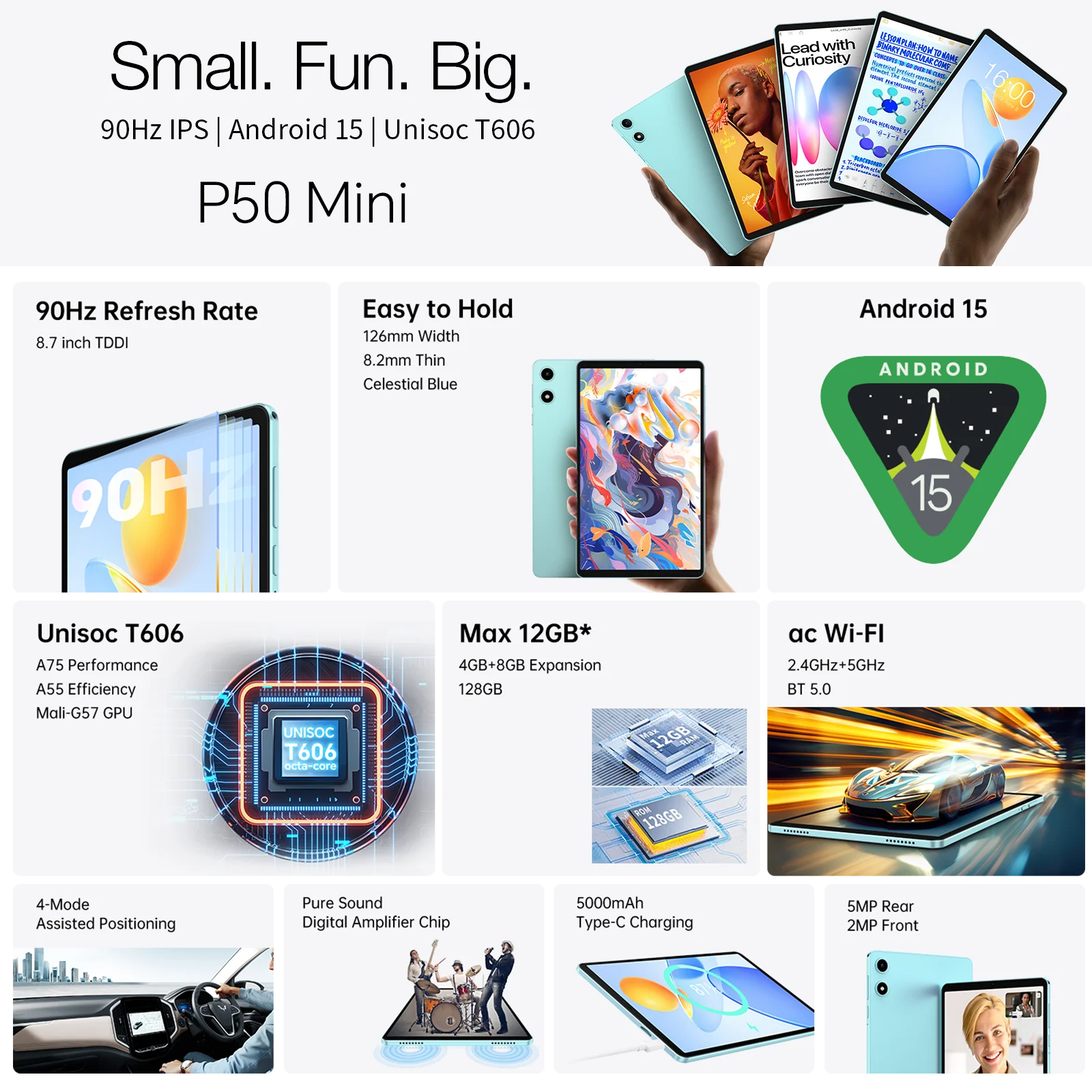 Teclast P50 Mini 8.7" Android 15 Tablet – 12GB RAM, 128GB, 90Hz, Widevine L1