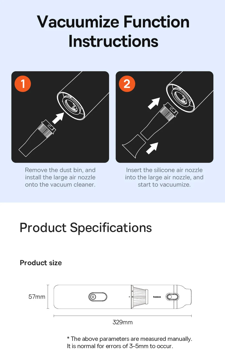 Baseus A5 Air 2-in-1 Wireless Car Vacuum Cleaner – Powerful Handheld Strong Suction Portable