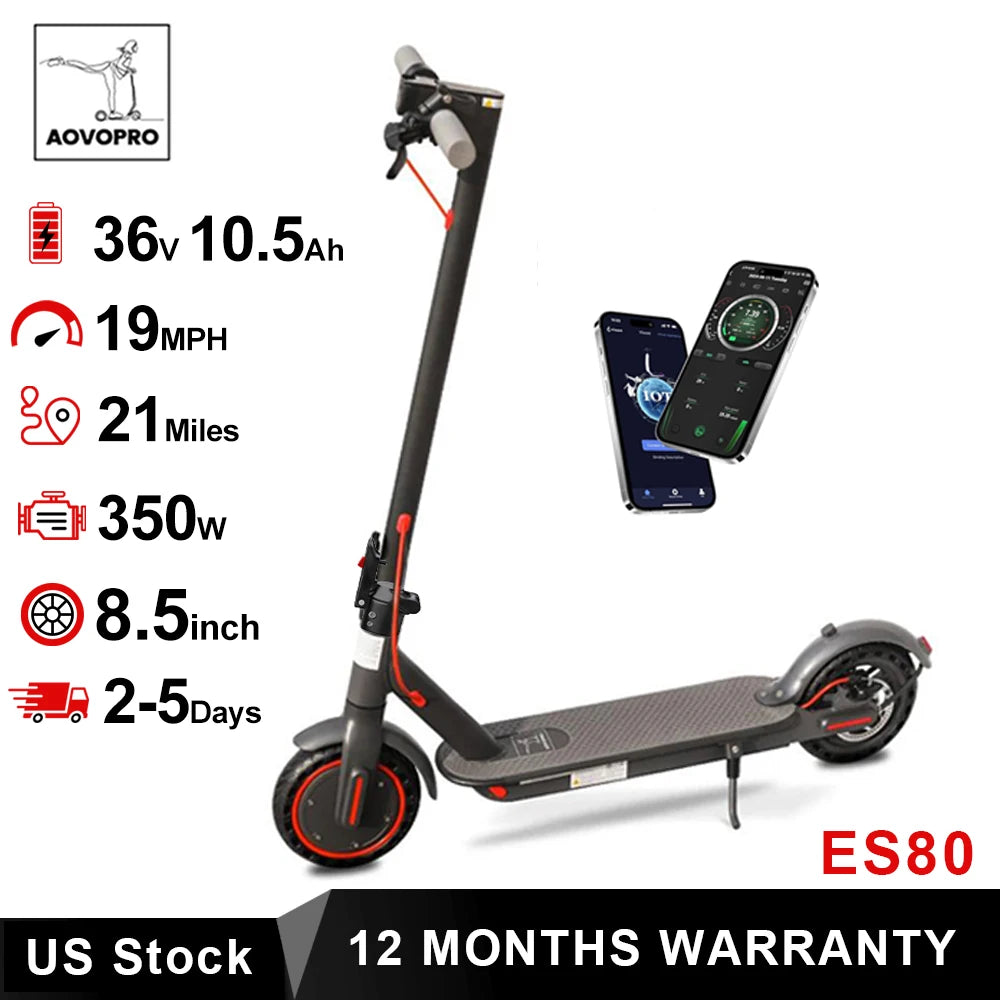 AOVOPRO ES80 Electric Scooter — 350W Motor, 19 MPH, 10.5Ah Battery, Smart App, Foldable