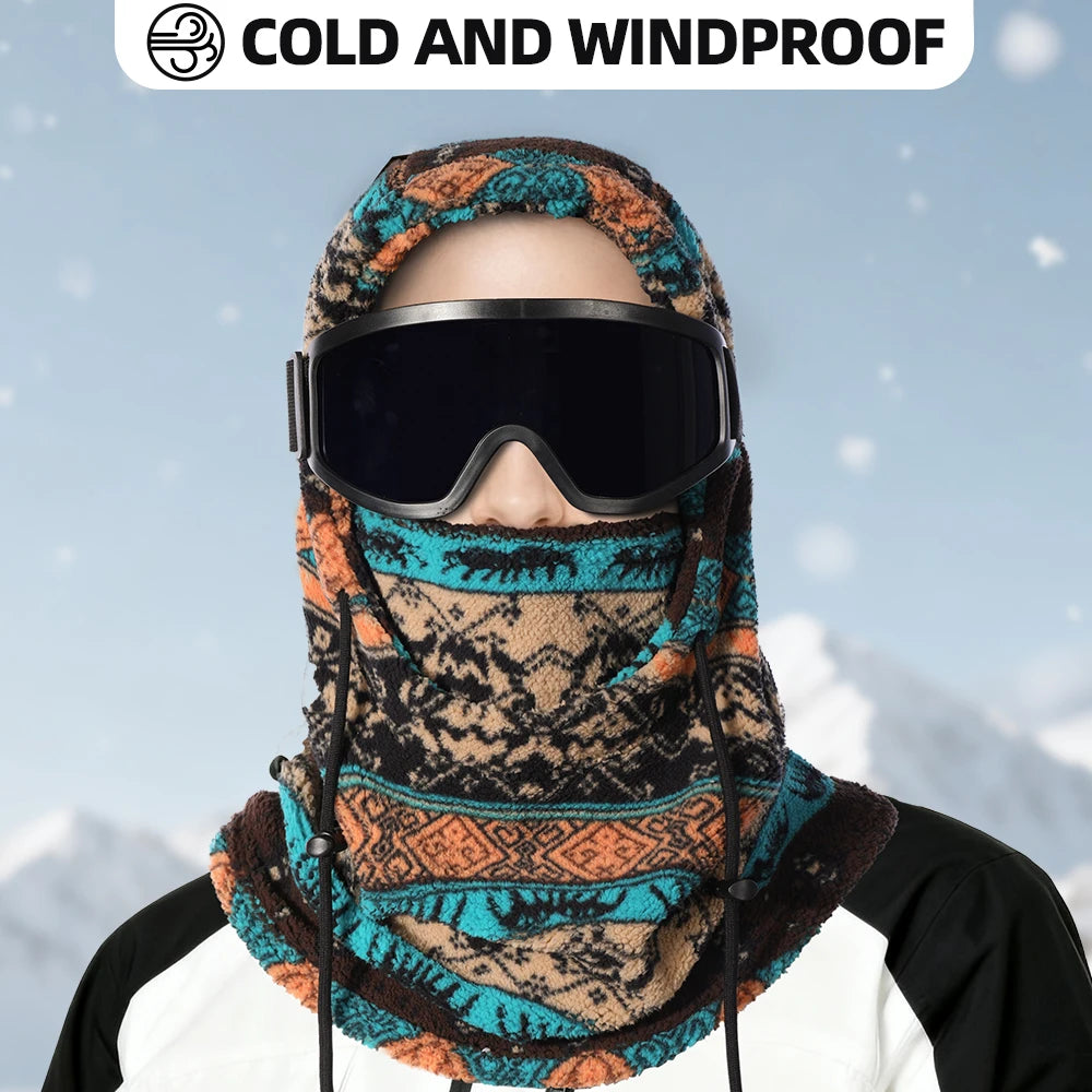 Fleece Balaclava Hood with Drawstring and Neck Warmer