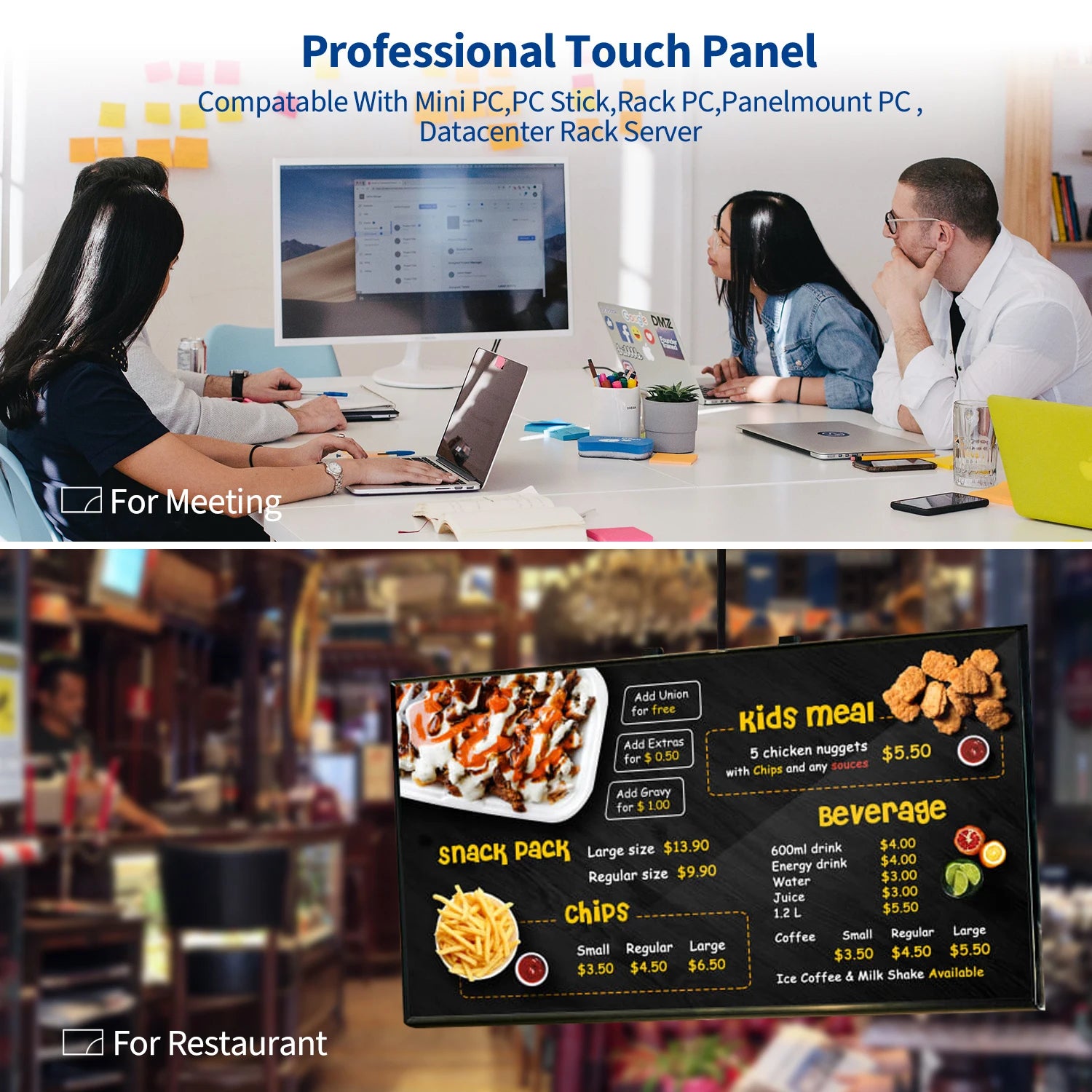 TouchWo Commercial All-in-One PC – 21.5"/23.8"/27" PCAP Touch, Intel UHD, Win10/Android
