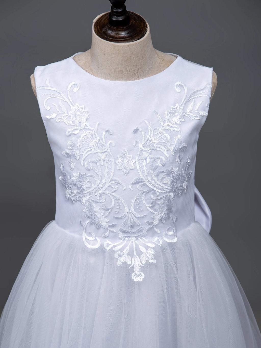 Long Sleeve Flower Girl Dress — White Lace Tulle First Communion & Bridesmaid Dress