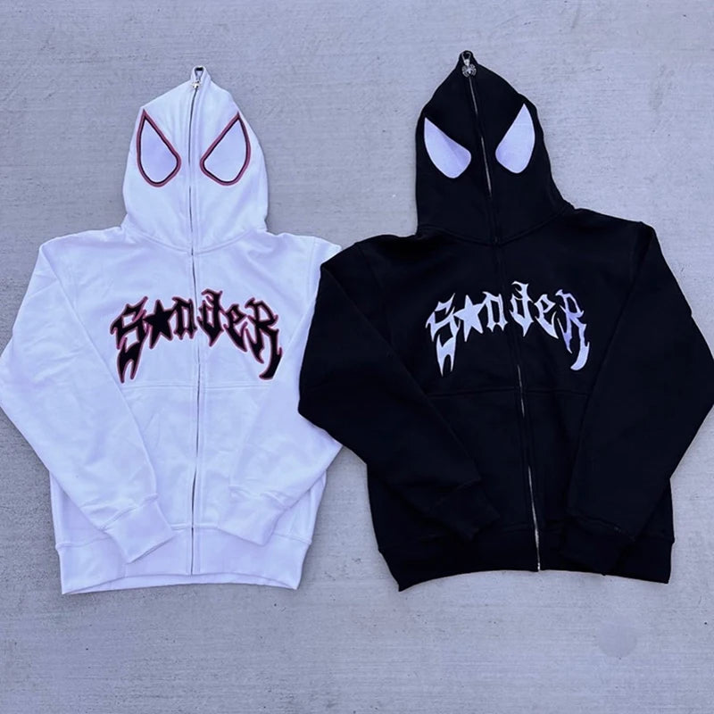 Y2K Spider Zip-Up Hoodie Jacket — Graphic Streetwear Zip Hoodie