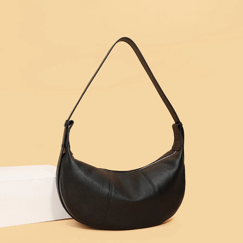 Badiman Genuine Cowhide Half-Moon Underarm Bag – Large Capacity Shoulder Crossbody Tote for Women