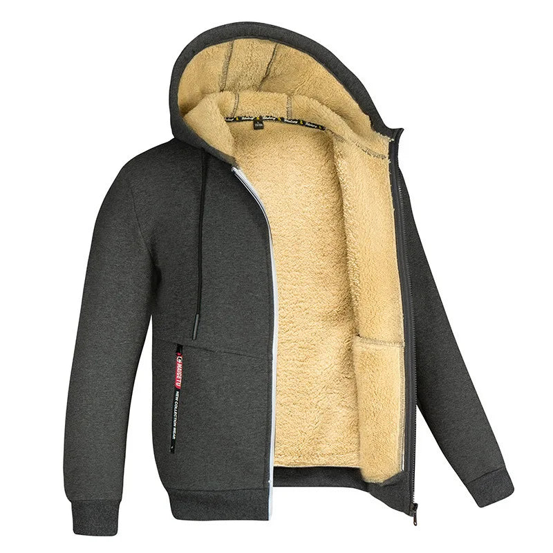 Men's Camouflage Fleece Hooded Zip Jacket – Thick Streetwear Coat for Autumn & Winter