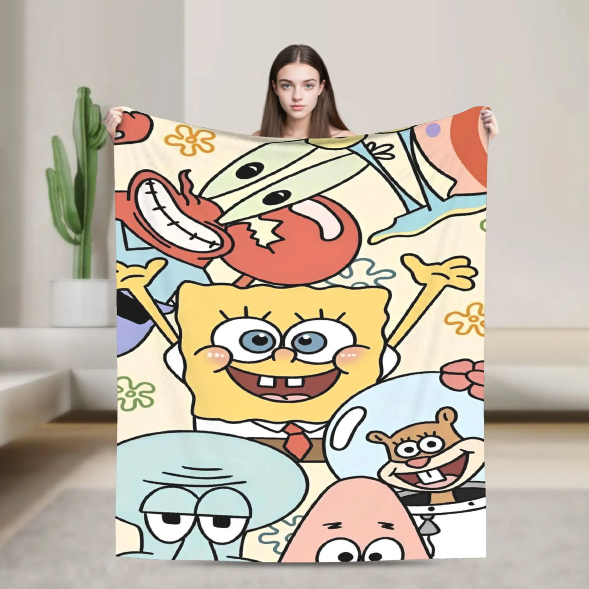 SpongeBob Flannel Throw Blanket – Soft Breathable Character Blanket for Bed, Lounge & Summer