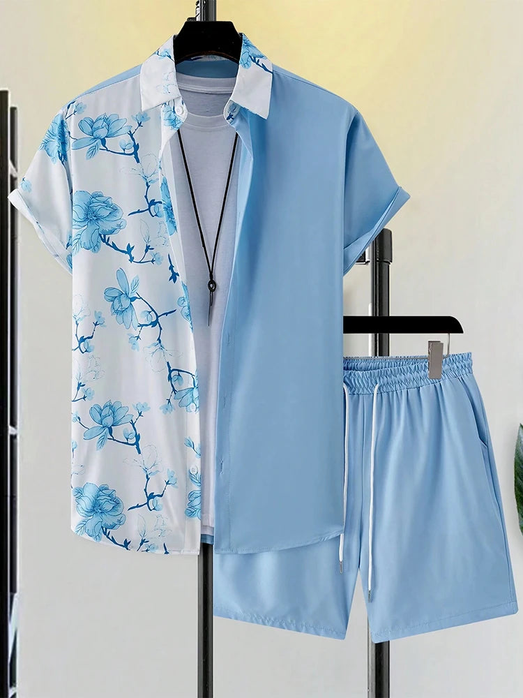 Men's Hawaiian Short Sleeve Shirt & Beach Shorts Set – Summer Vacation 2-Piece