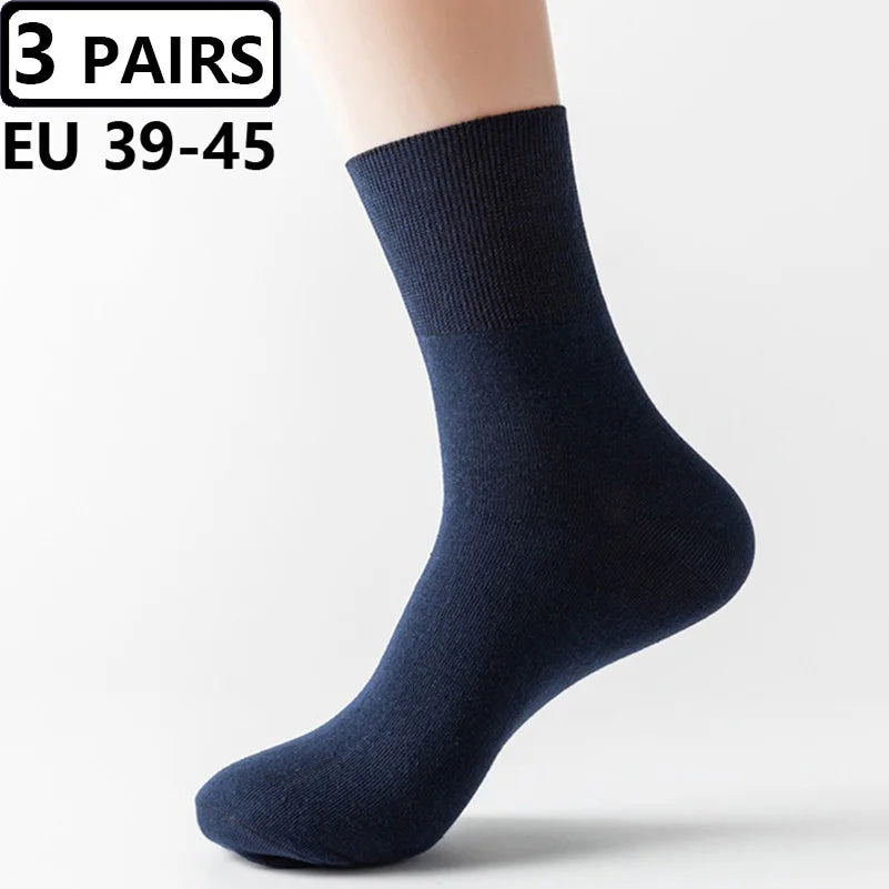 Plus Size Diabetic Varicose Vein Socks EUR 45–50 – 3 Pairs Cotton Loose Mouth Comfort Socks for Men & Women