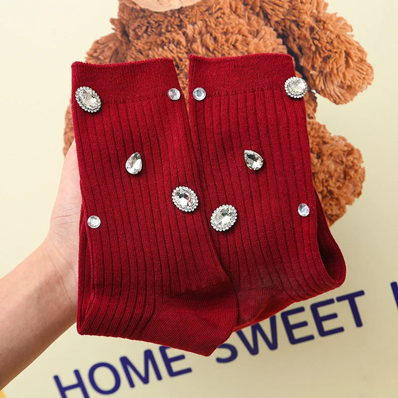 Women's Rhinestone Socks – Cotton-Blend Sparkle
