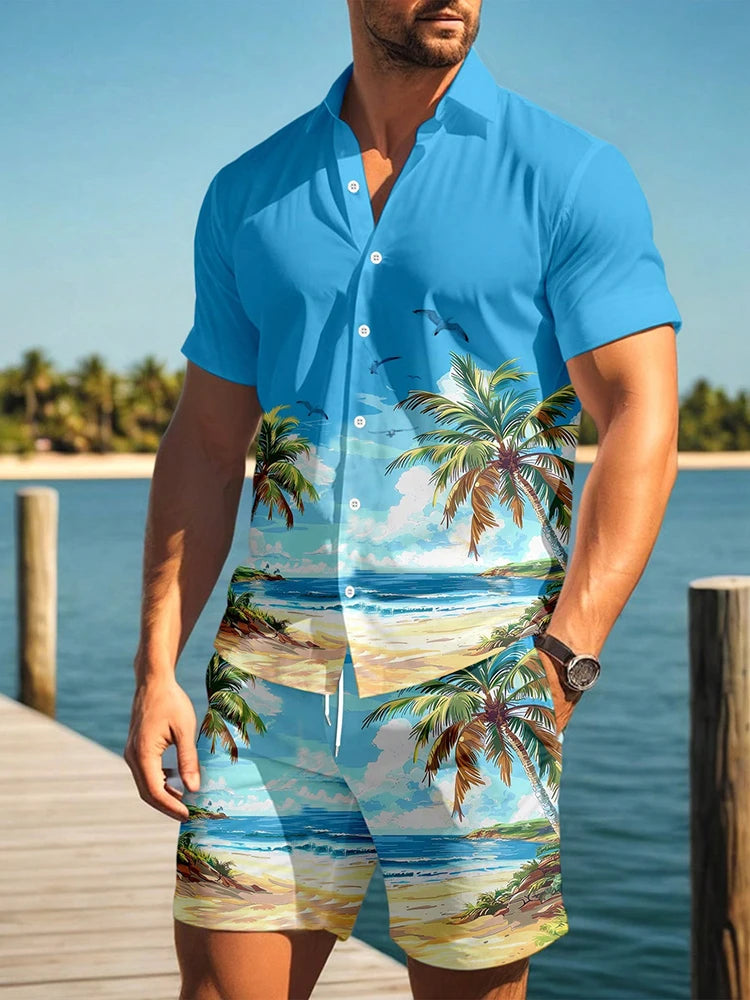 Men's Hawaiian Short Sleeve Shirt & Beach Shorts Set – Resort 2-Piece