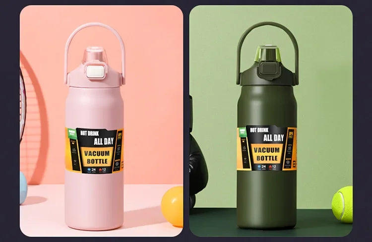 Insulated Stainless Steel Water Bottle with Pop-Up Straw – Double-Wall Vacuum, 24Hr Cold/8Hr Hot, 800ml–1500ml, 9 Colors
